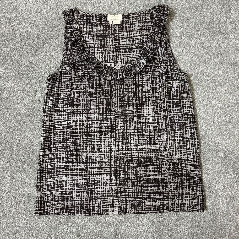 Kate Spade New York Blouse Womens 6 Black White Ruffle Business Silk Blend
